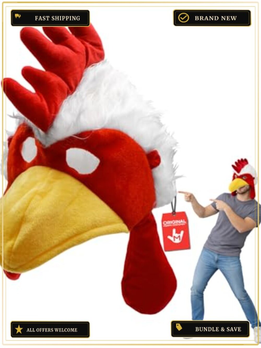 Plush Chicken Mask Full-Head Rooster Costume Headwear Adult Funny Party